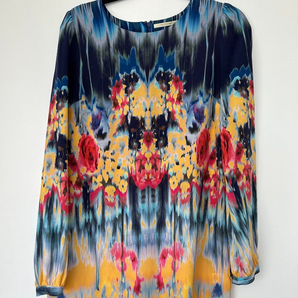 Twelfth Street by Cynthia Vincent Watercolor Silk Mini Dress Size M